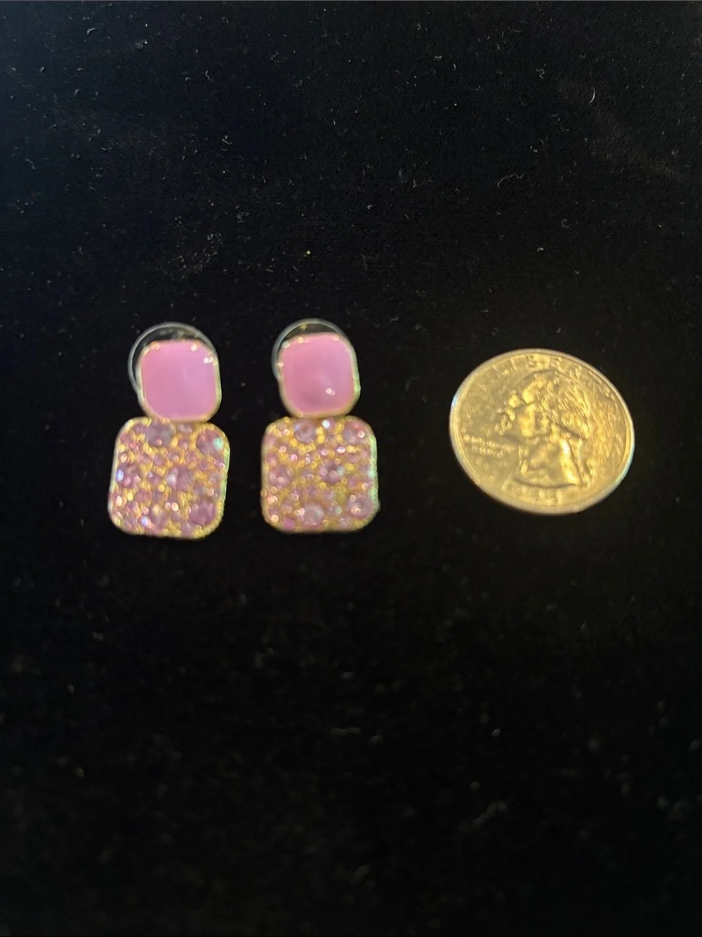 Pink Crystal Square Drop Earrings - Unbranded